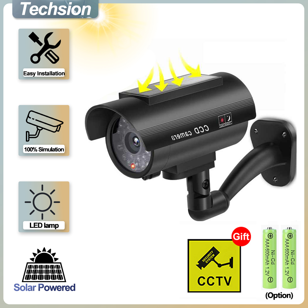 Home Security Lights - 太陽電池パネルシミュレーション監視カメラ、屋外ダミーカメラ、防水シミュレーションCCTV、室内弾丸ヘッドLEDランプモニター、家庭安全