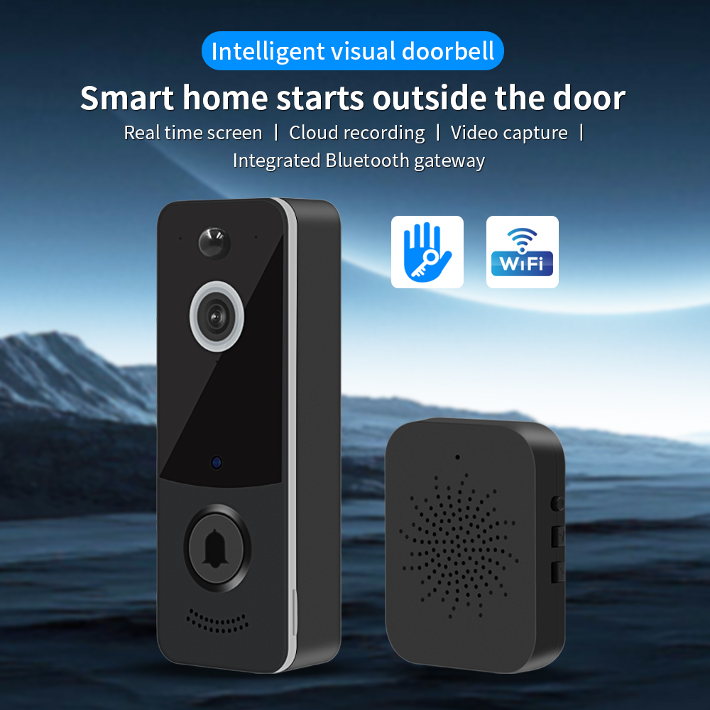 Home Security Bell - 1080P WIFI ビデオドアベル TTLOCK アプリスマートホームドアベルワイヤレスセキュリティカメラドアベル PIR