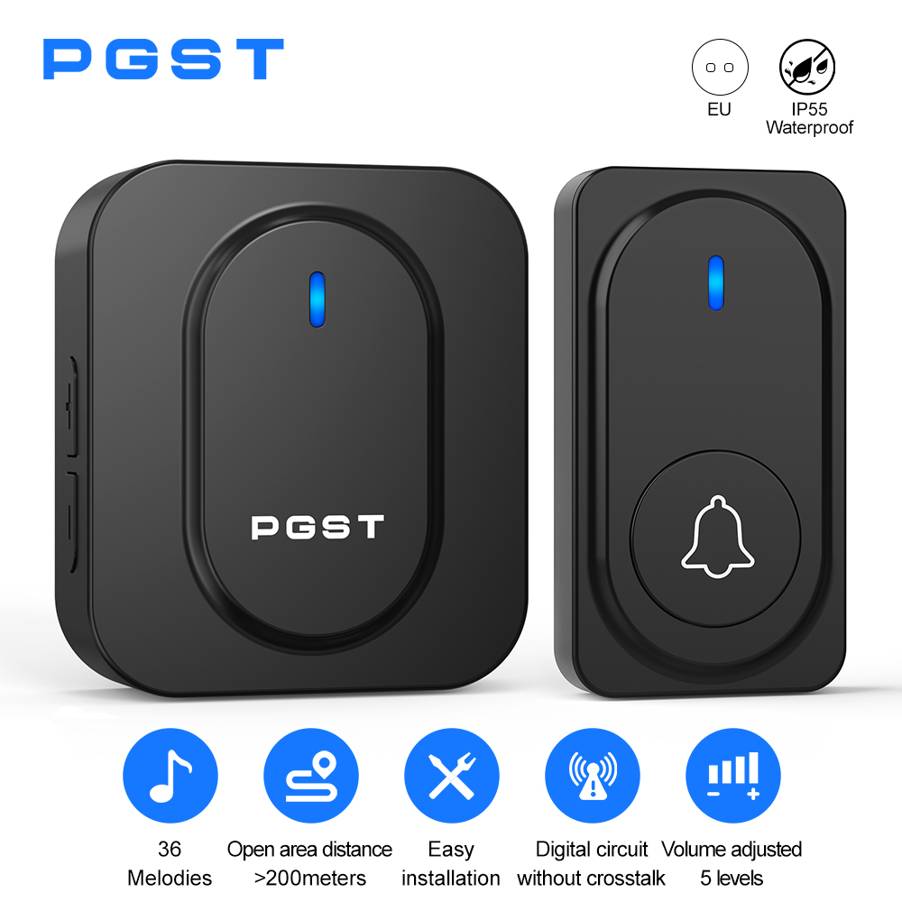 Home Security Lights - PGST ワイヤレスドアベル 36 チャイム LED ライトホームセキュリティアラームドアベル防水屋外ボタン簡単