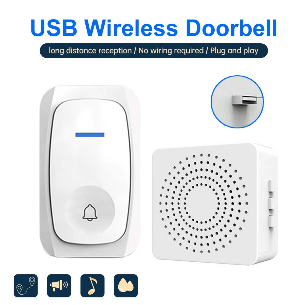 Home Security Bell - USB ワイヤレスドアベルスマートウェルカムドアベル 3 スピード音量 38 曲メロディードアベル家庭用ベッドコール緊急コール