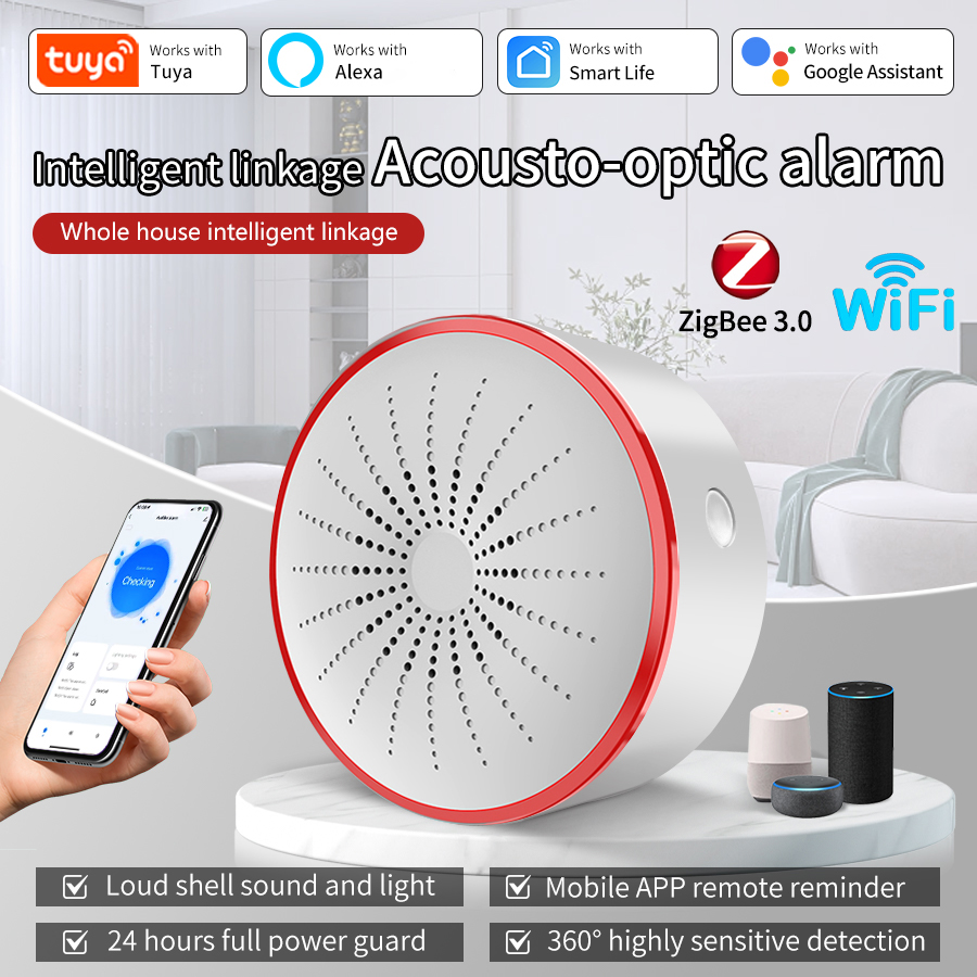 Home Security Lights - Tuya WiFi ZigBee スマートアラームサイレン インテリジェントサウンド＆ライトアラーム ホームセキュリティシステム