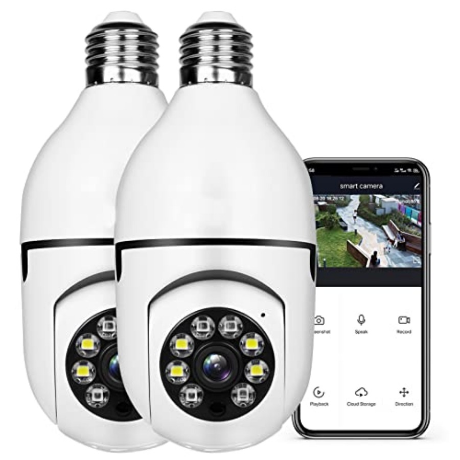 Home Security Alarm - 電球型1080PセキュリティワイヤレスカメラWifiスマートホーム監視用、E27電球ソケットに差し込むタイプ、スポットライトアラーム機能付き