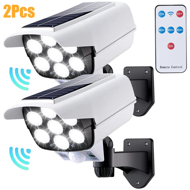 Home Security Flood Lights - 1-2 パック 77LED ソーラーモーションセンサー LED ライト屋外ダミーカメラワイヤレスセキュリティフラッドライト防水ランプ家庭菜園用