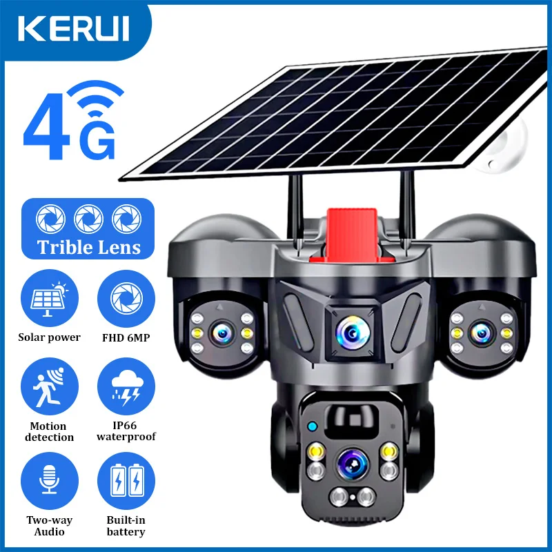 Home Security News - KERUI V380 Pro屋外PTZ 6MP WIFI 4GソーラーカメラホームセキュリティトリプルレンズカメラソーラーパネルCCTVビデオ監視