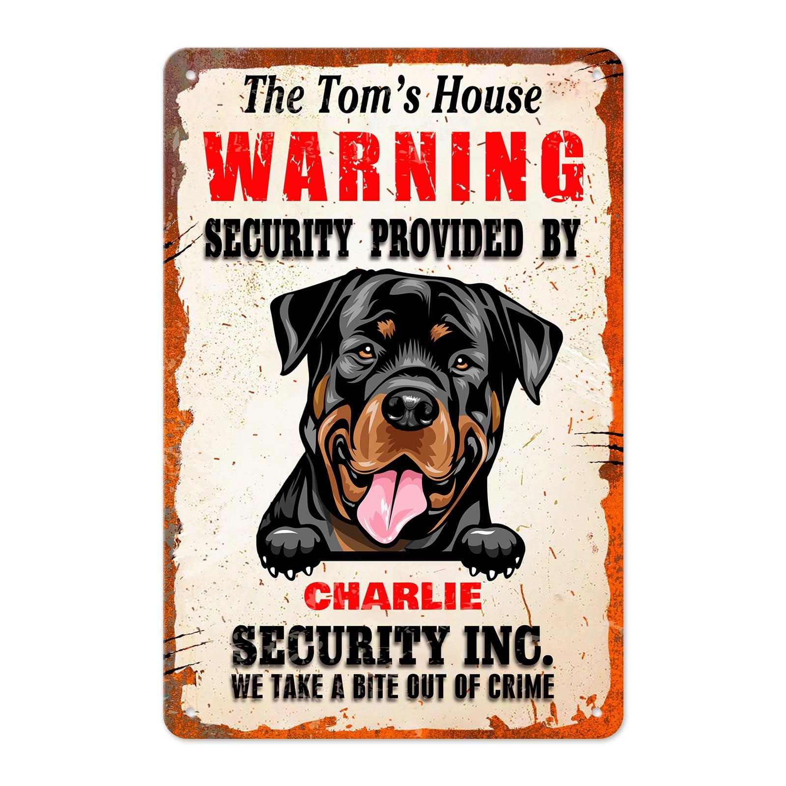 Home Security Providers - MALIHONG製、パーソナライズされた面白い警告サイン。ロットワイラー犬のイラスト入り。自宅のセキュリティを強化する、金属製のレトロなヴィンテージ風カスタムサイン。