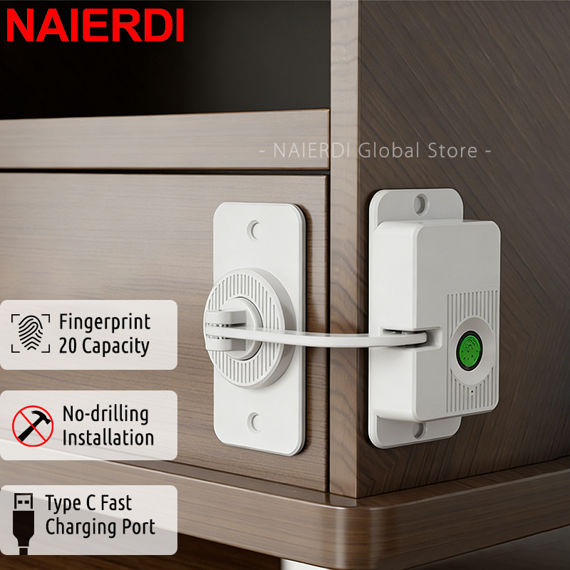Home Security Door Reinforcement Lock - NAIERDI 指紋キャビネットロック 電子式 ドリル不要 キーレス チャイルドセーフティ