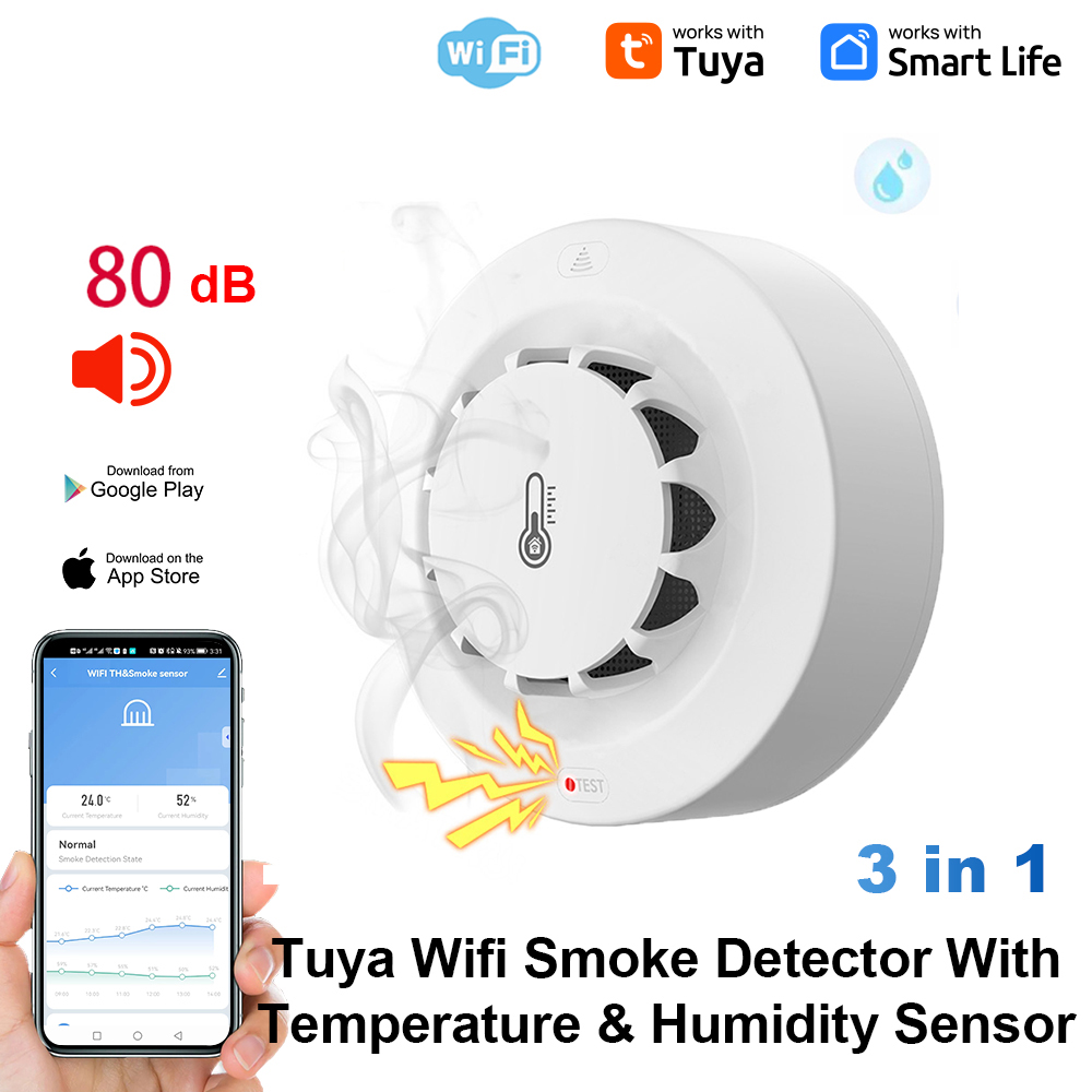 Tuya WiFi 温度と湿度センサー 煙探知機 保護アラー - Home Security Alarm のレビューと価格