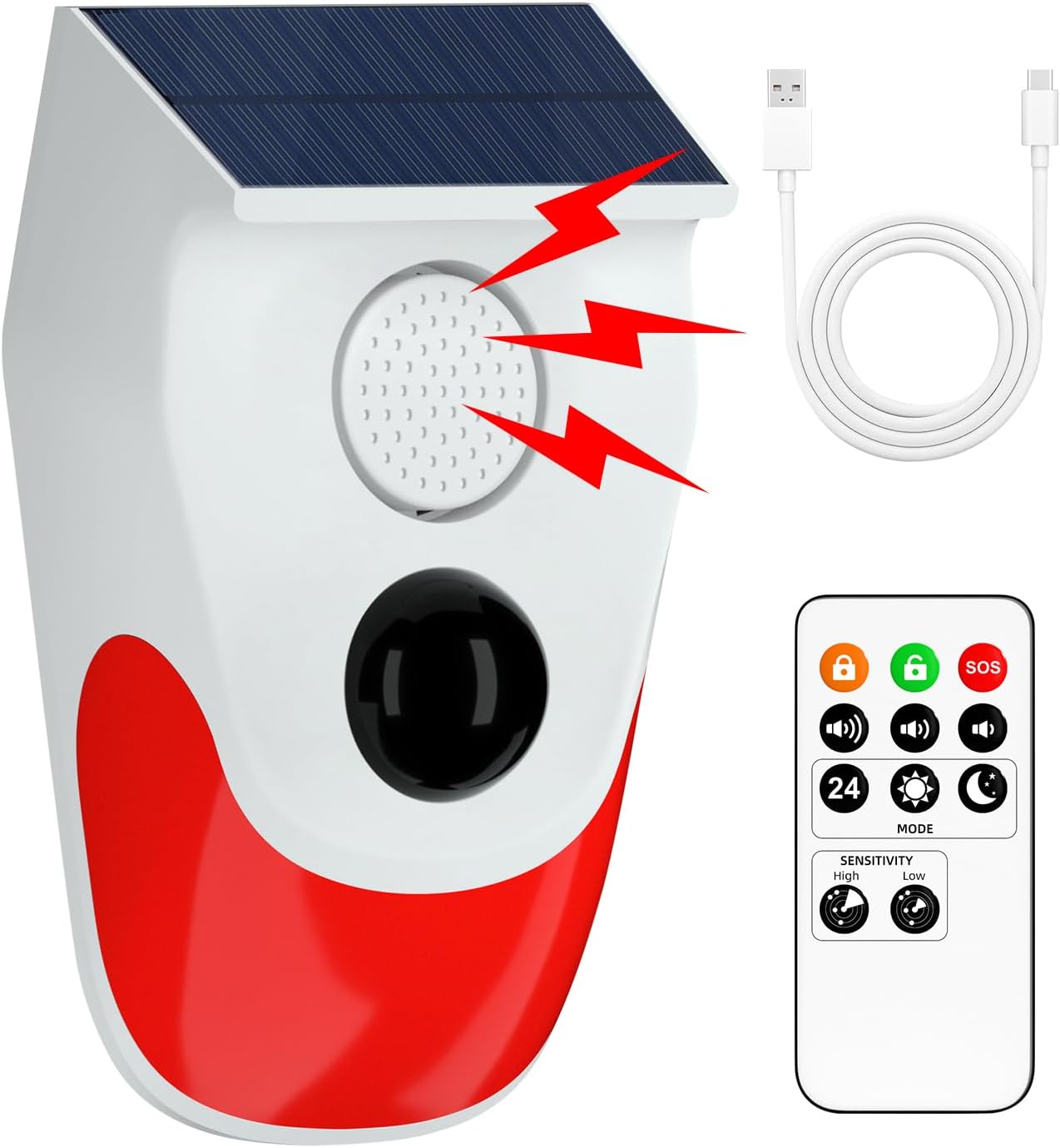 ソーラーモーションセンサー屋外アラーム、調整可能な感度モーシ - Home Security Lights のレビューと価格