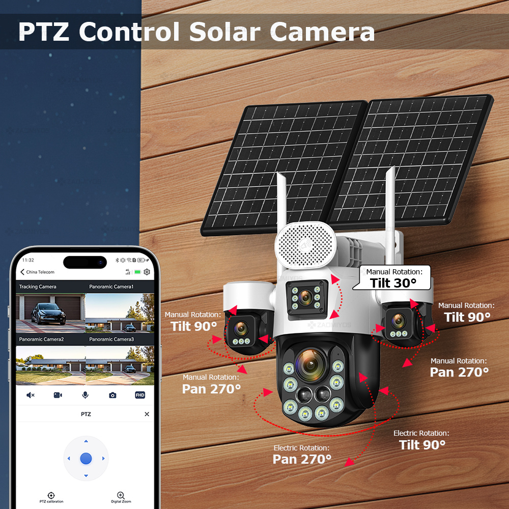 4レンズ屋外360度カメラ °   監視用ソーラーカメラ 2 - Home Security News のレビューと価格