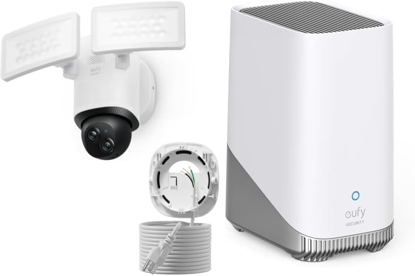 ACケーブルとスマートホームハブ付き屋外投光カメラ、360度 - Home Security Flood Lights のレビューと価格