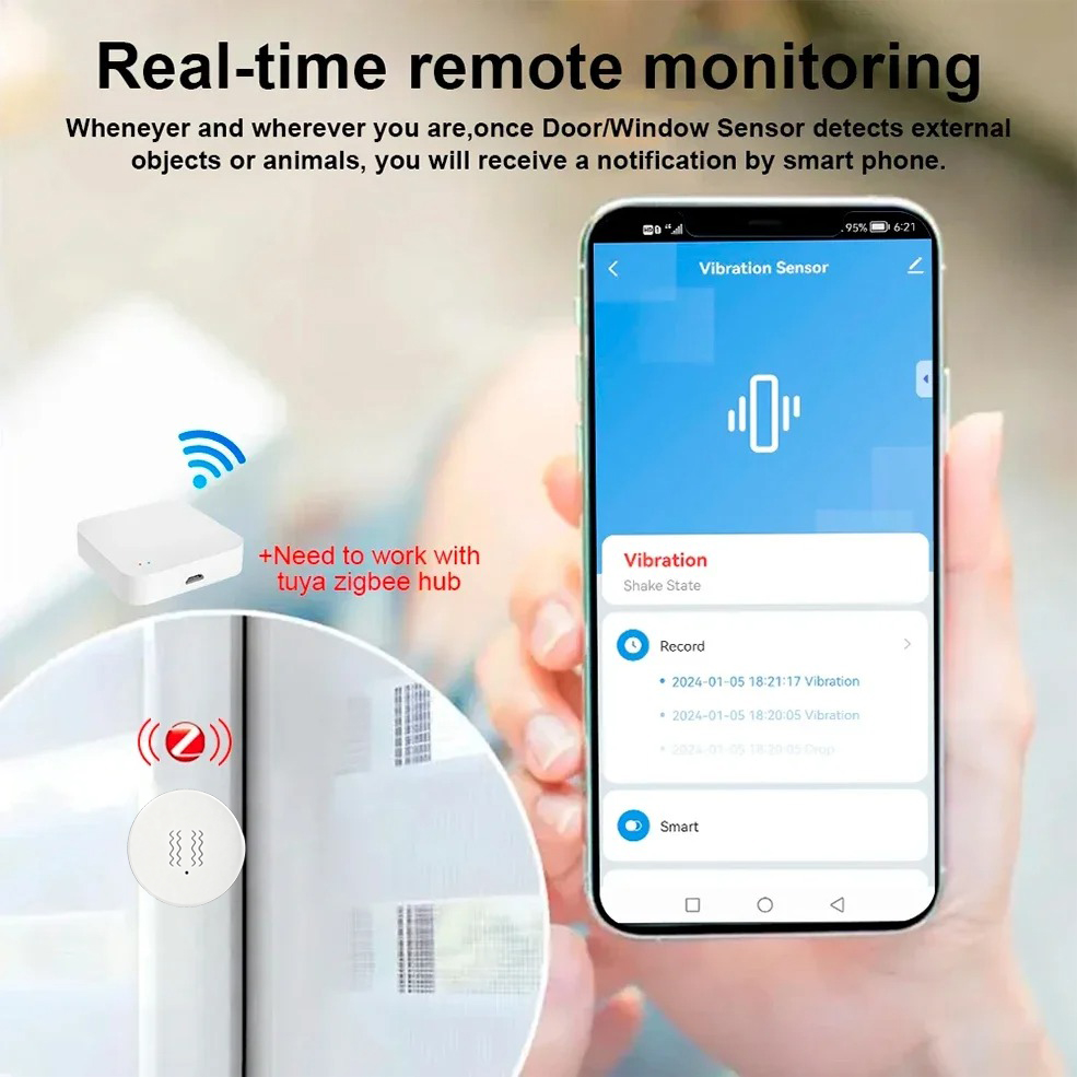Tuya ZigBee スマート振動＆傾斜センサー ホームセ - Home Security Alarm のレビューと価格