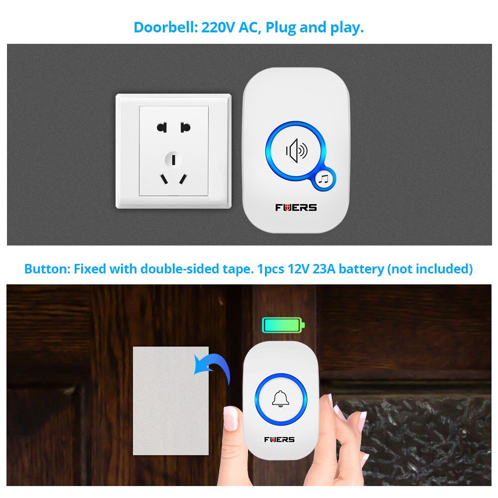 フーズワイヤレスドアベル防水ウェルカムチャイムホームドアベル - Home Security Bell のレビューと価格
